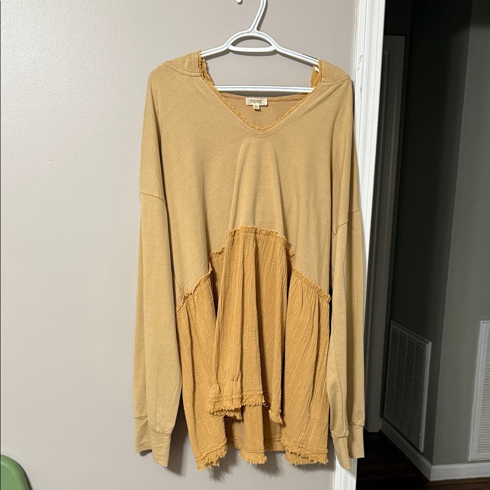 Cozy Casual Tan Patchwork Hoodie